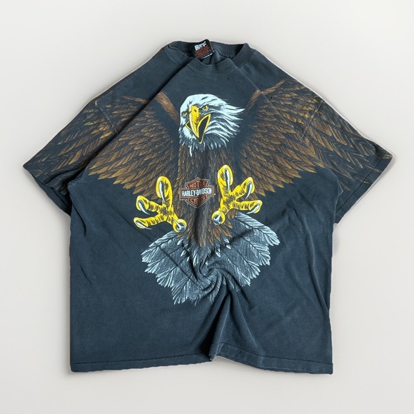 Vintage 1993 Harley Davidson Screaming Eagle AOP T-Shirt XL Black Pikes Peak CO